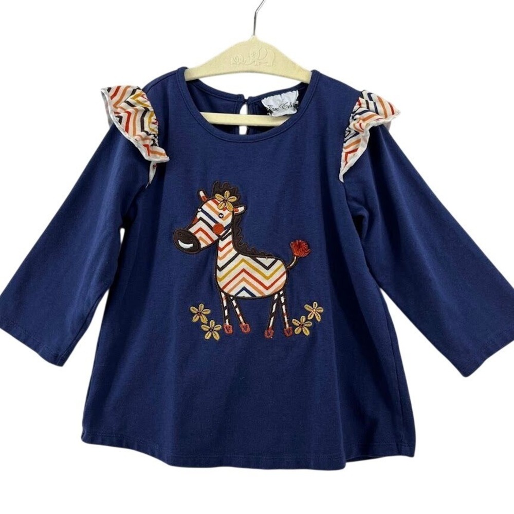 Rare Editions‎ Zebra Applique Top Long Sleeve Navy Girl's Size 6x